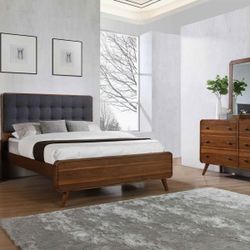 Bedroom Set 4 Pc Queen Size Dark Walnut Finish. New Especial Price 