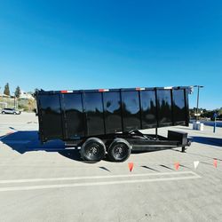 HEAVY DUTY NEW GOLIAT DUMP DECKOVER TRAILER 16X8X4 FT SCISSOR HOIST 13 TONS,IDEAL FOR TRANSPORT BOB CAT-8' WIDE-8000 LBS AXLES-
SET RAMPS-TOOL BOX-LED