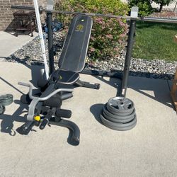 Adjustable Weight Bench, Squat Rack, And Weights