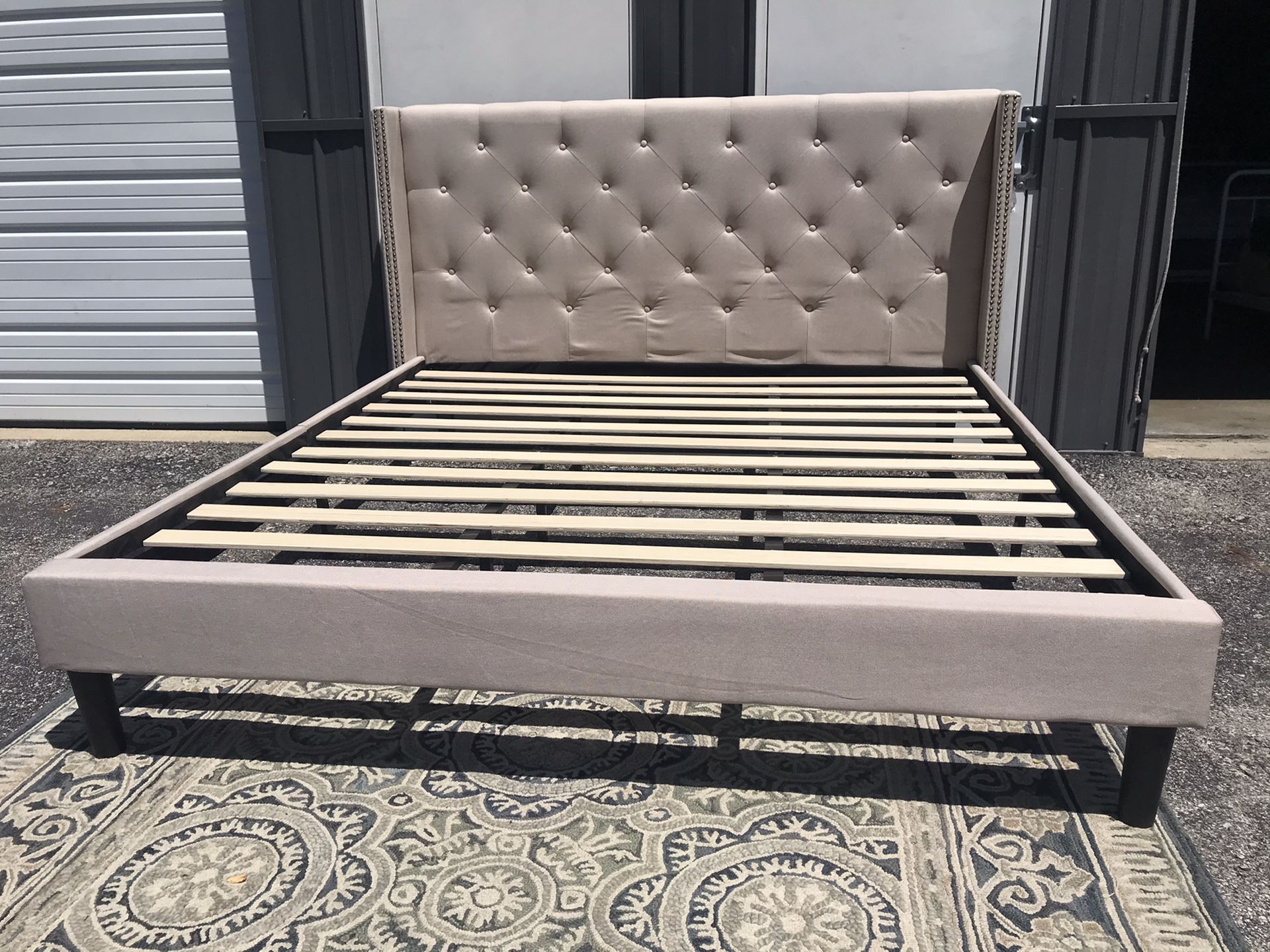 King platform bed frame beige