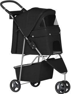 Black Folding Pet Stroller with 3 Wheels