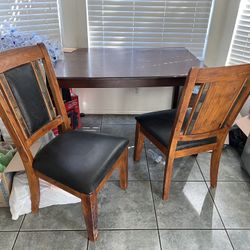 Wooden Dining Room, Set Table And Two Chairs