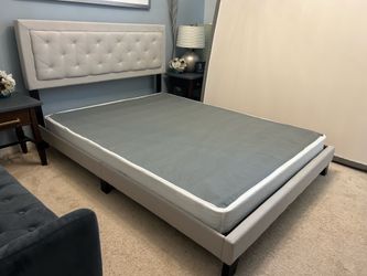 Beige Upholstered Bed Frame and Headboard