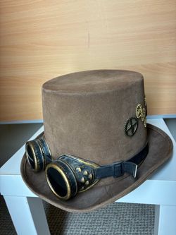 Men’s Steampunk Top Hat with Goggles and Gear Accents