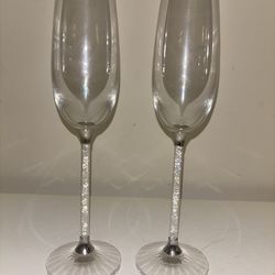 Swarovski Crystalline Champagne Flutes Set of 2 – Authentic Crystal Stem – Wedding/Anniversary