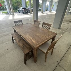 Farm Style Dining Table, Bench, And Chairs 