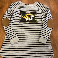Woman’s MU Mizzou, striped elbow, patch sweatshirt shipping available