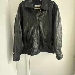 Vintage Perry Ellis Portfolio Mens Jacket L Black Genuine  Leather Full Zip
