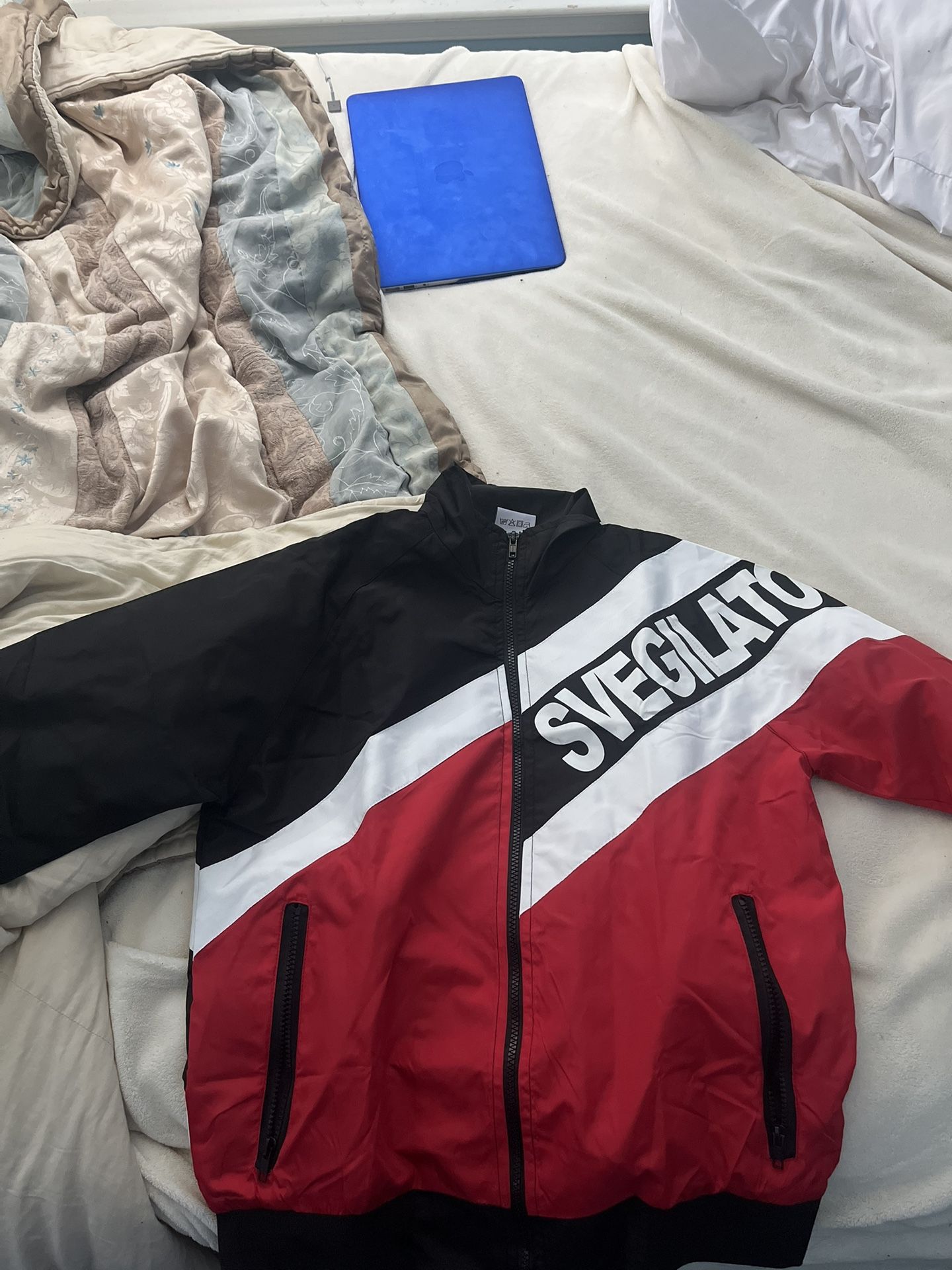 Red nylon windbreaker