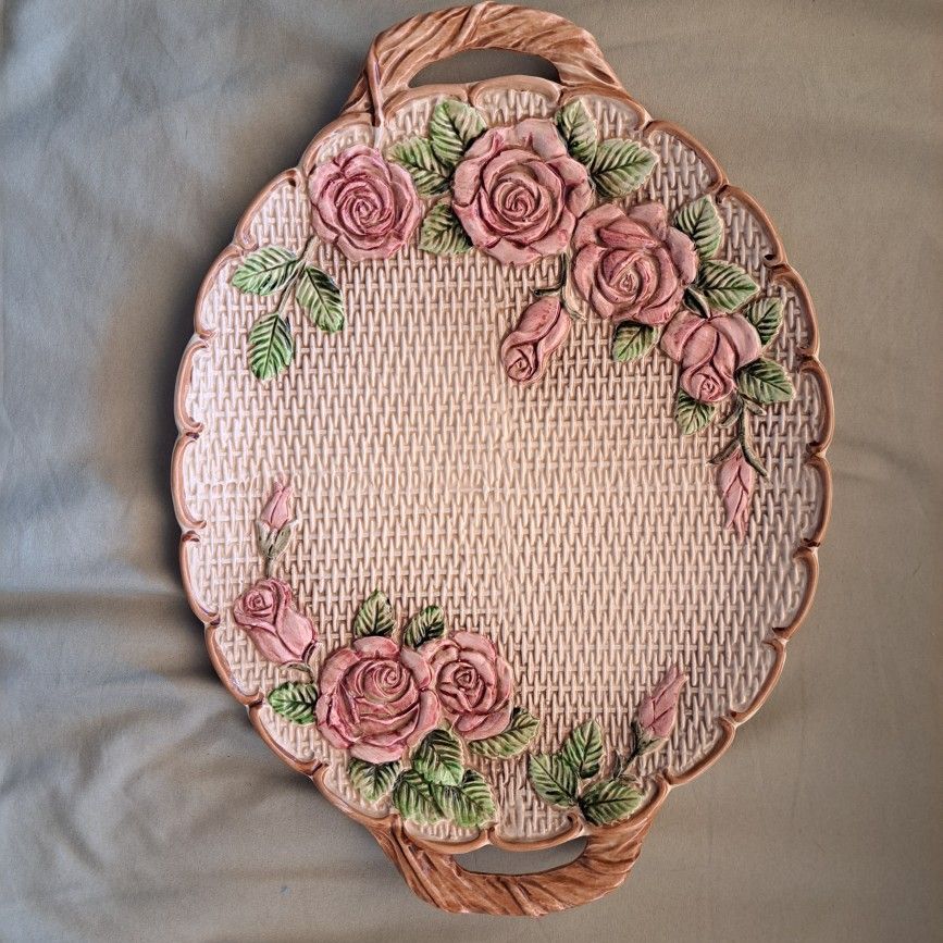 HAND PAINTED TAKAHASHI SAN FRANCISCO ROSE ๐น BASKET WEAVE PLATE
