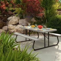 6‑Foot Folding Picnic Table, Outdoor Portable Bench Seating for 8, UV‑Protected HDPE, Powder‑Coated Steel Frame, Stain‑Resistant, Folds Flat for Stora