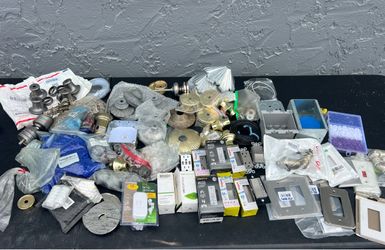 Assorted Electrical, Lighting & Hardware Lot – Dimmers, Outlets, Wall Plates & Lamp Parts