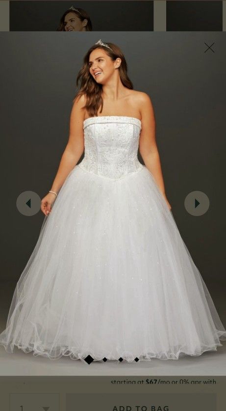 David's Bridal  White Strapless Ivory Tulle Wedding Dress 