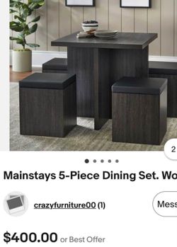 Mainstays Dexter 5-Piece Dining Set with Storage Ottomans
