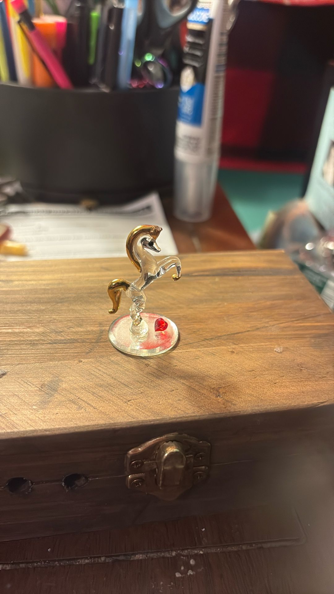 hand-blown glass horse figurine.