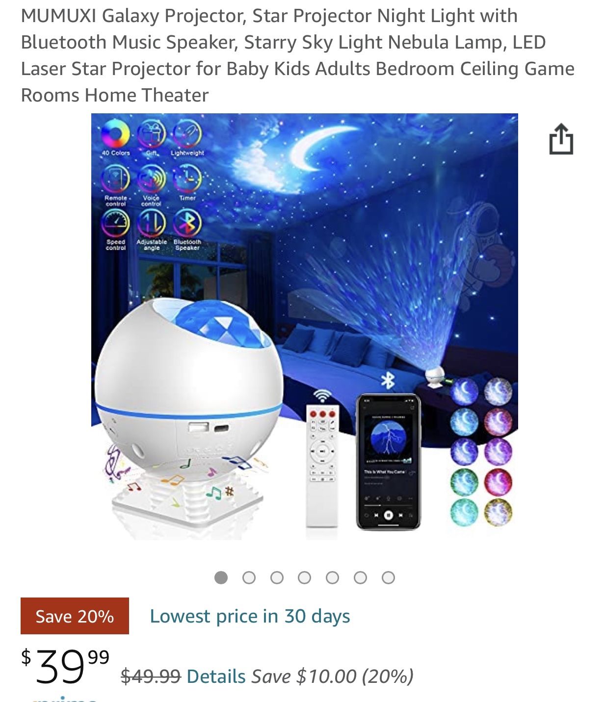 Galaxy Projector, Star Projector Night Light with Bluetooth Music Speaker, Starry Sky Light Nebula Lamp, LED Laser Star Projector for Baby Kids