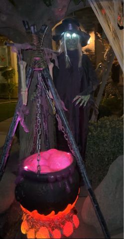 Halloween Witch and cauldron animatronic