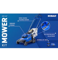 New Kobalt Lawn Mower 24 Volt 16 inch Push Mower with (2) 4 ah batteries included