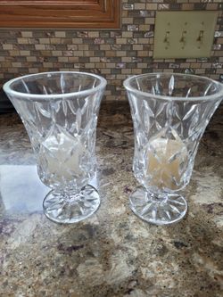 Lead Crystal Candle Holders, Set Of 2.