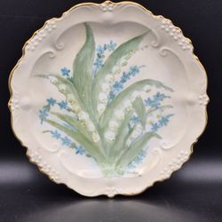 Vintage Hand Painted Decorative Plate,  Lily Of The Valley, 8.5"