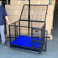 New in box $180 Heavy-Duty Dog Cage 41x31x34” Single-Door Folding Kennel w/ Plastic Tray