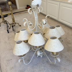 10-Light Chandelier – Distressed White / Antique Finish – Includes Shades