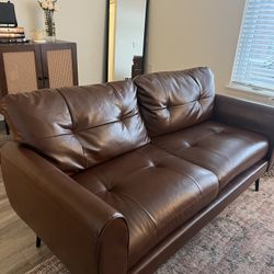 Brown Faux Leather Loveseat Sofa 