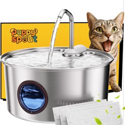 Cat Water Fountain Stainless Steel - 108oz/3.2L Automatic Cat Water Fountain for Drinking with 3PCS Filters, Metal Pet Water Fountain Water Dispenser