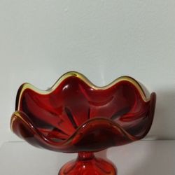 MID CENTURY VIKING GLASS PEDESTAL BOWL 7.5"×4.5"
