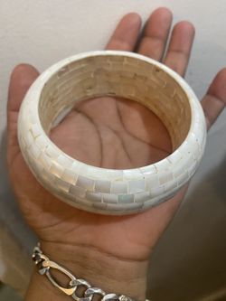 Vintage mother of pearl mosaic bangle bracelet 