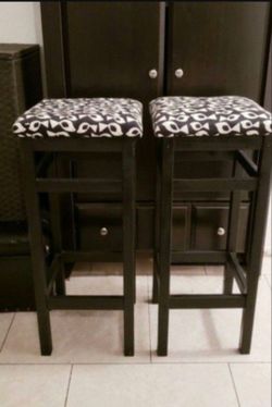 Bar Stools Black Wood Cushioned Seats