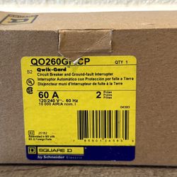 Square D QO 60 amp 2 Pole GFCI Circuit Breaker New In Box