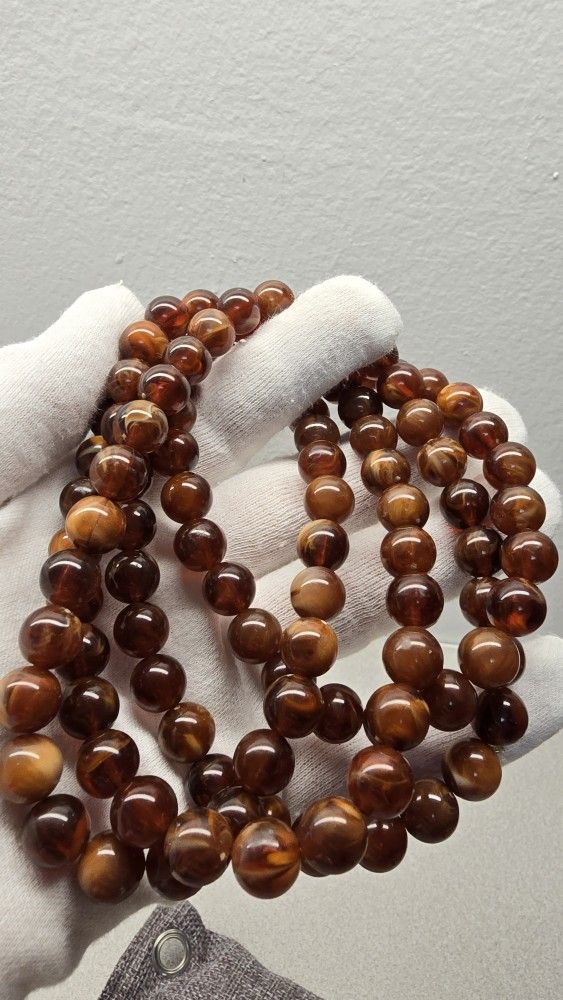 Vintage Brown Resin Bead Necklace 50" Long Retro Style