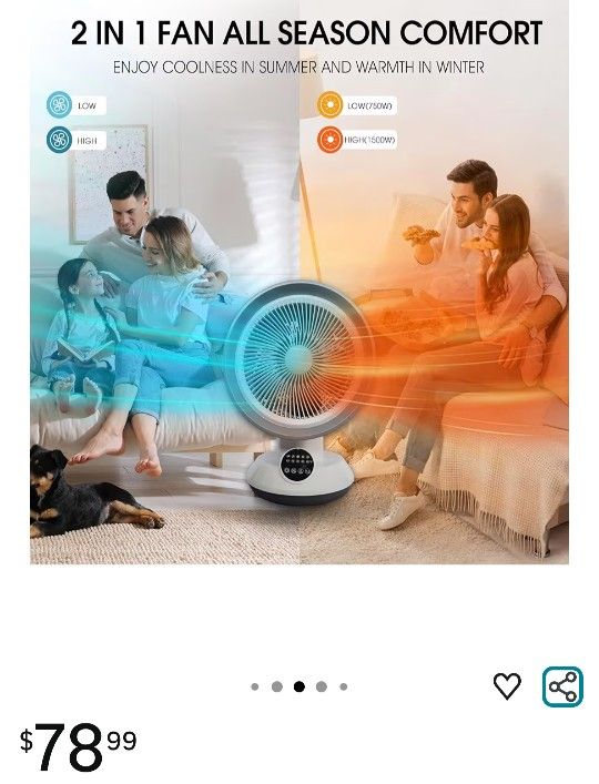 2-in-1 Heater Fan Combo, Air Circulator Fan