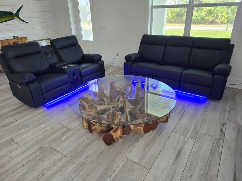 Sofa Y Loveseat (2) Reclinable Led Electrico
