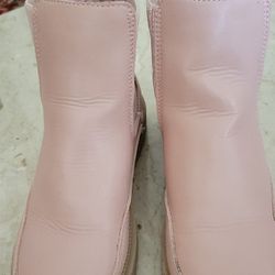 Girls Pink Faux Leather Boots, Size 1