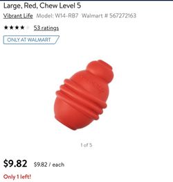 Vibrant Life Treat Buddy Rubber Dog Chew Toy, Large, Red, Chew Level 5