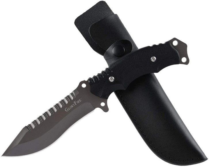 Tactical Hunting Knife Fixed Blade Jagged Edge AUS-8 Stainless Steel Blade Outdoor Survival Emergency Kit Full Tang Titanized Anti-Rust Processed Arc