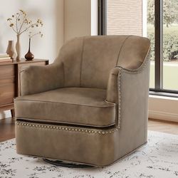 Yurevna Leather Swivel Accent Chair 28.1-in W Modern Grayish Brown Faux leather Swivel Barrel Armchair