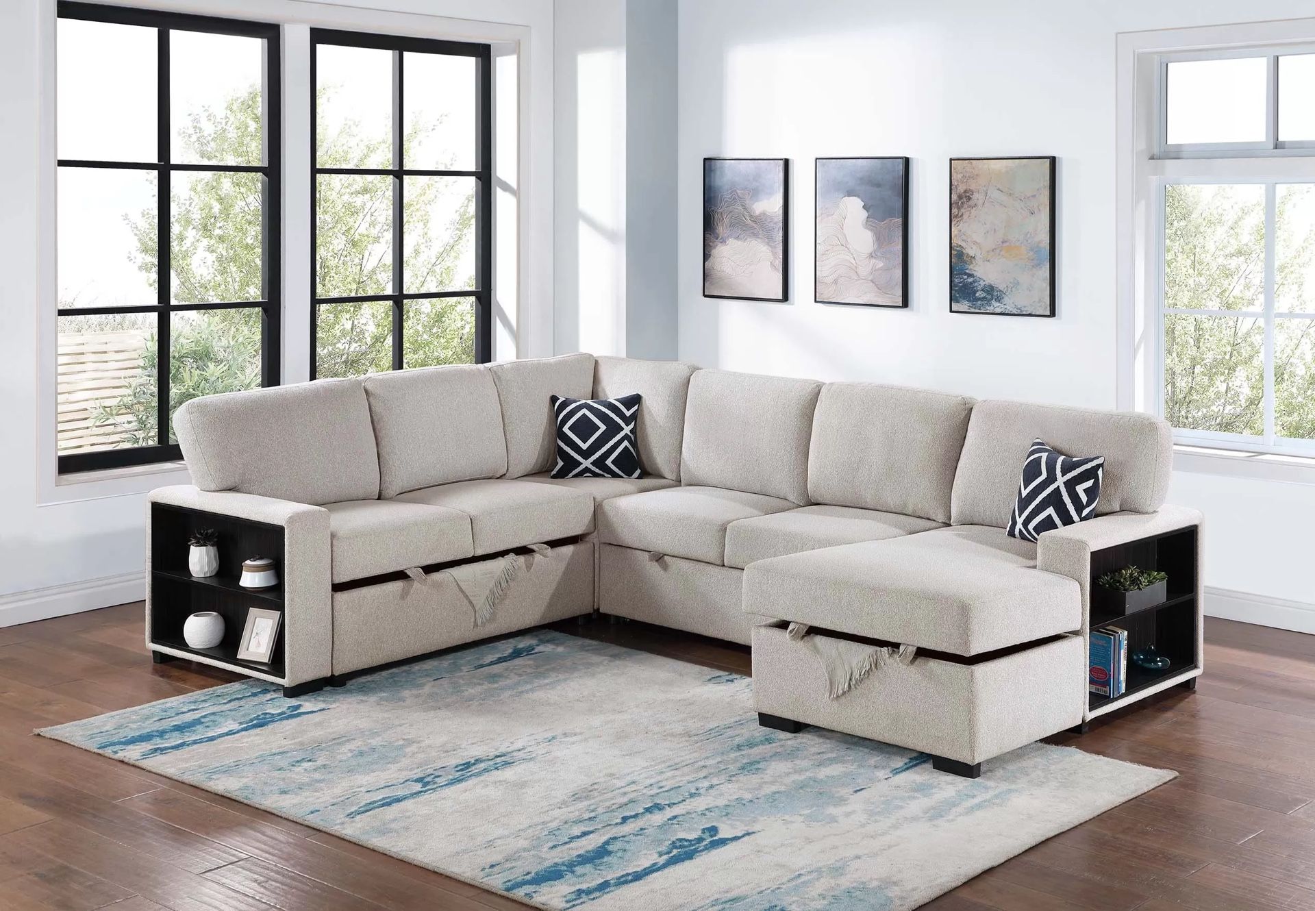 4 PC Large Sectional Beige With Shelf’s