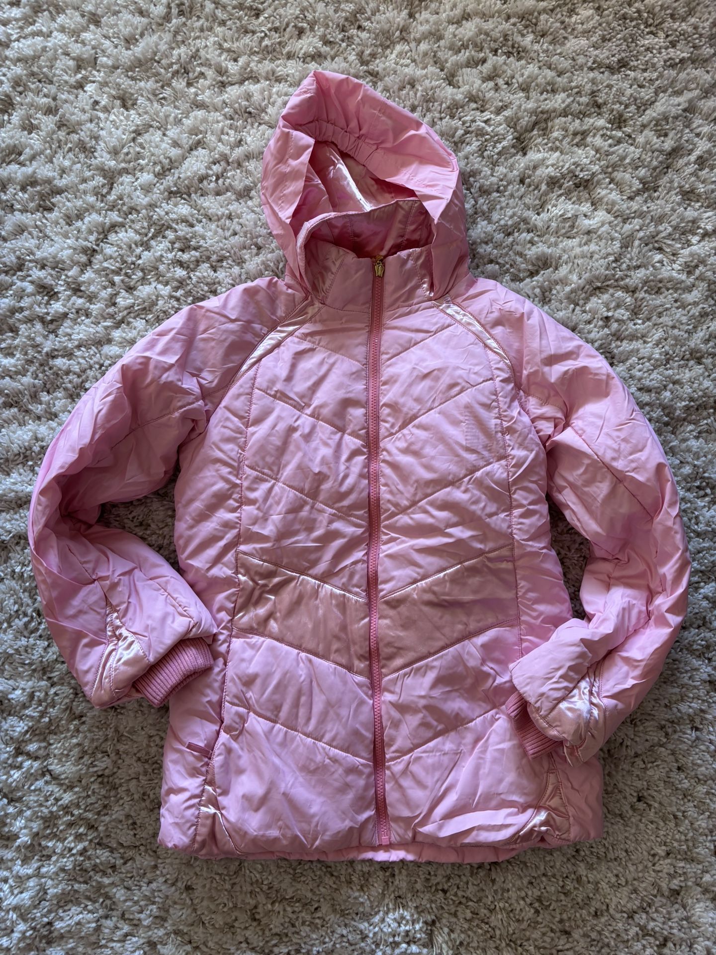 Pink Winter Jacket For Girl With Foldable Hood