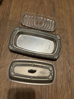 Midcentury Silver Plated Butter Dish with Crystal glass Insert by Laben 