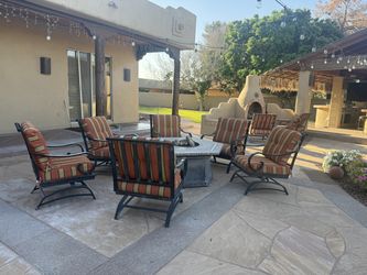 Outdoor patio set and fire pit