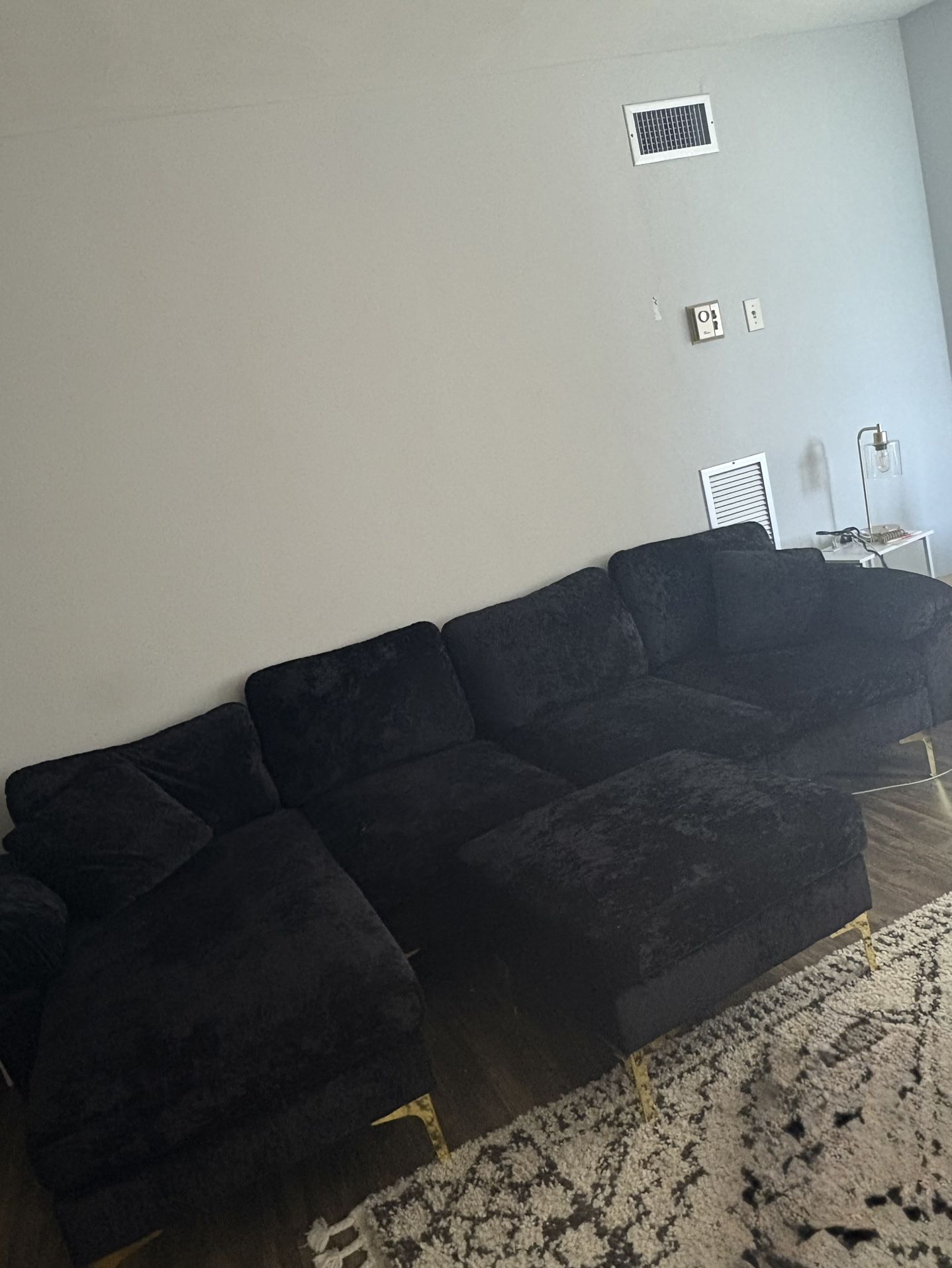 Black Velvet Sectional Couch And Ottoman