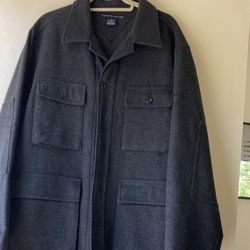 TOMMY HILFIGER MENS GREY WOOL MILITARY COAT JACKET