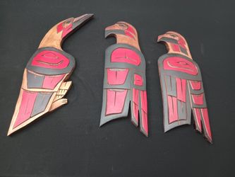 3 hand crafted wooden eagles wall decorations
