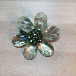  Stunning Vintage Large Green Lucite And Rhinestone Stretch Ring 
