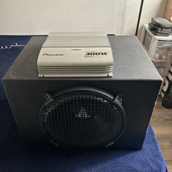 Pioneer amp 2ch 300watts & 12” Jl audio subwoofer 125 watts and sealed box   1.5 cu ft vol ( dont underestimate 125watts Jl AUDIO on correct box 1.5 )