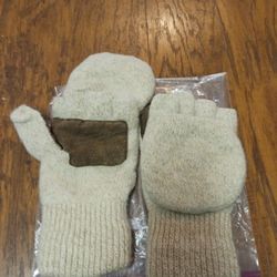 MENS LARGE WINTER FLIP TOP MITTENS - OUTER SHELL IS 80% WOOL