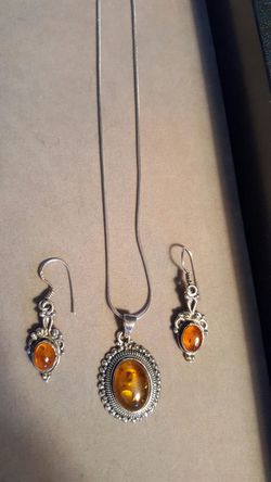 Amber & Sterling silver earring / necklace set